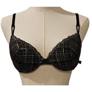 Victoria's Secret Lined Demi Bra - Black with Gold Shimmer - Women's 34B‎